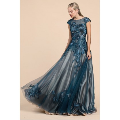 Metallic Flora Lace Gown by Andrea and Leo -A0081