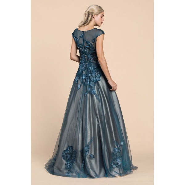 Metallic Flora Lace Gown by Andrea and Leo -A0081