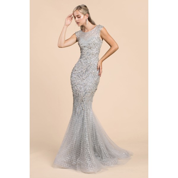 Sterling Beadwork Mermaid Gown by Andrea and Leo -A0239