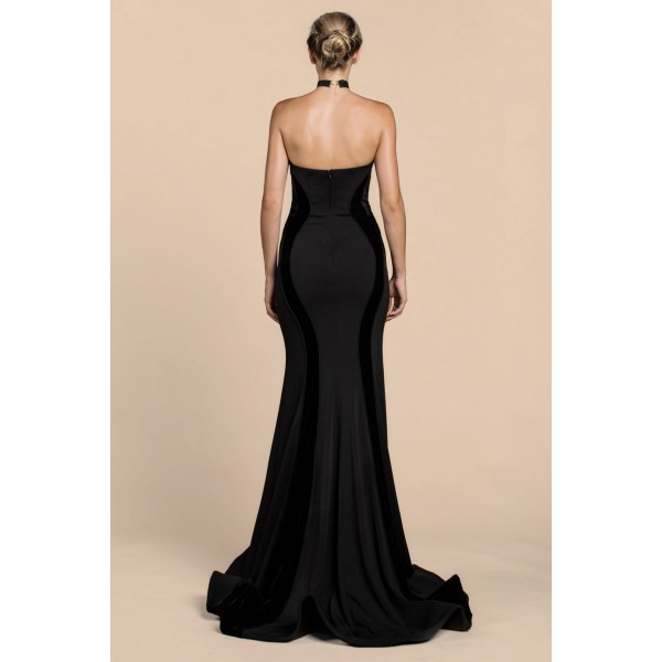Strapless Crepe With Velvet Details Fit And Flare Gown by Andrea and Leo -A0321