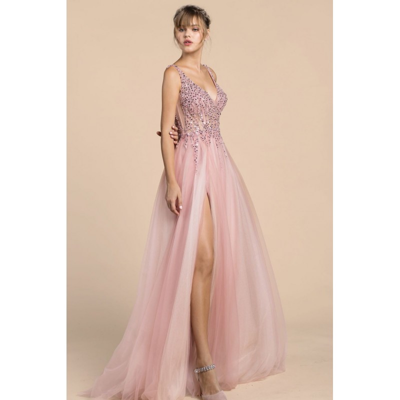 Trickle Bead Soft Ball Gown by Andrea and Leo -A0391