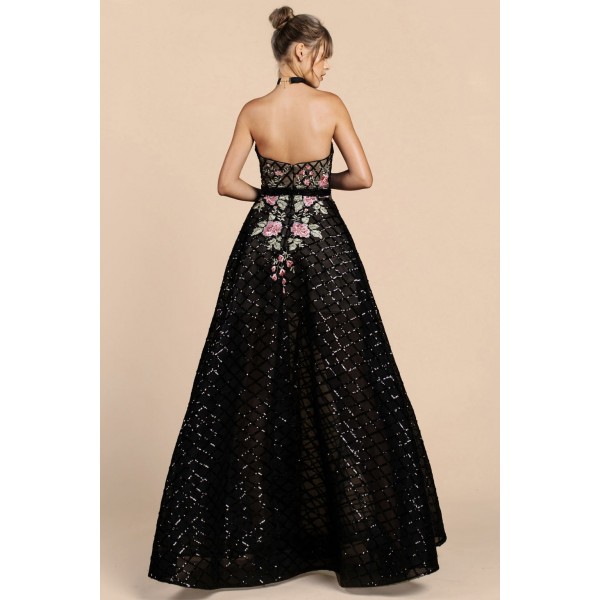Floral Lattice Sequin Ball Gown by Andrea and Leo -A0393