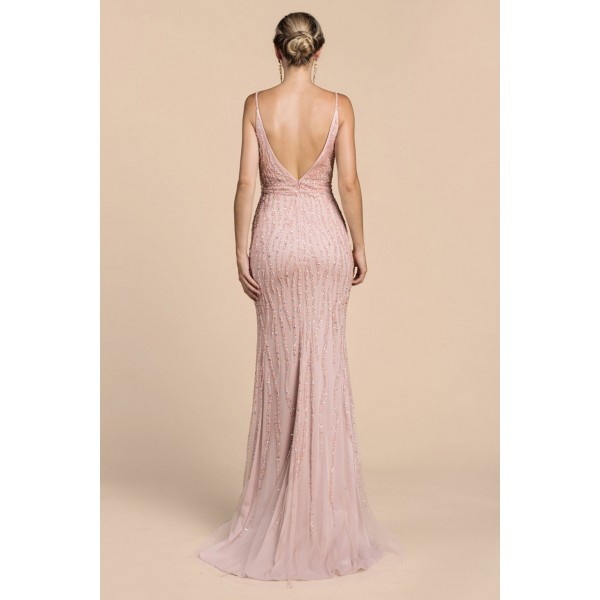 Stunning V-Neck Sheath Beaded Gown. by Andrea and Leo -A0400