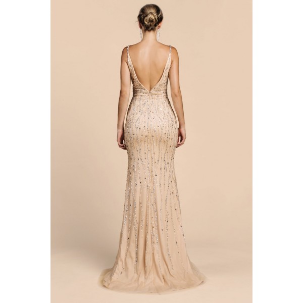 Stunning V-Neck Sheath Beaded Gown. by Andrea and Leo -A0400