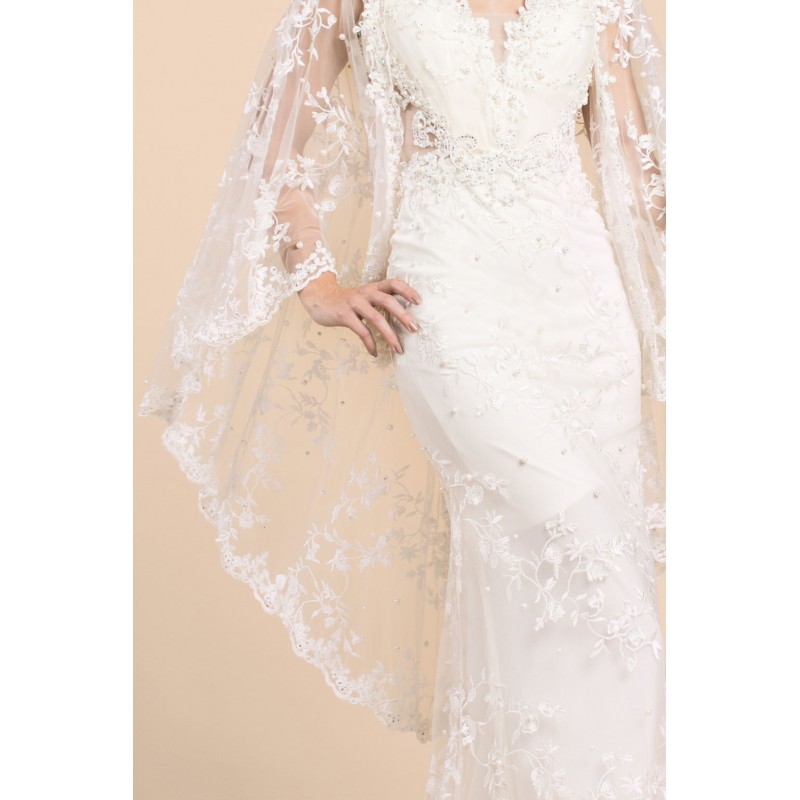 Victorian Lace Fit And Flare Gown With Dramatic Lace Flutter Sleeves by Andrea and Leo -A0460