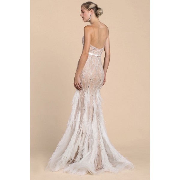 Curvilinear Bead Feather Gown by Andrea and Leo -A0467