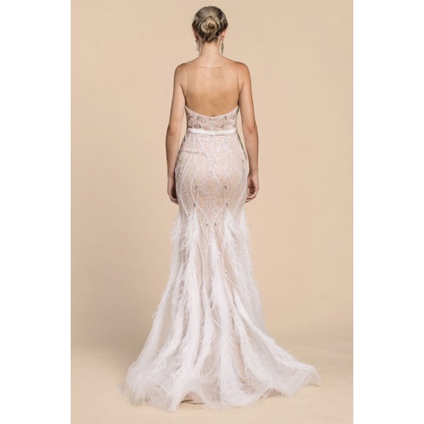Curvilinear Bead Feather Gown by Andrea and Leo -A0467
