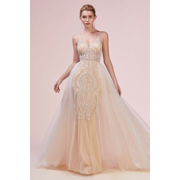 Lace Sheath Gown With An Organza Overskirt by Andrea and Leo -A0614
