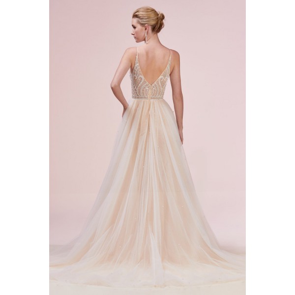 Lace Sheath Gown With An Organza Overskirt by Andrea and Leo -A0614