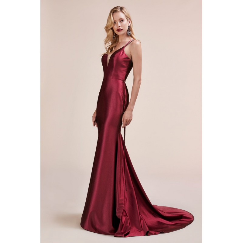 Fit And Flare Metallic Jersey Gown With A Plunging Neckline And Corset Back by Andrea and Leo -A0632