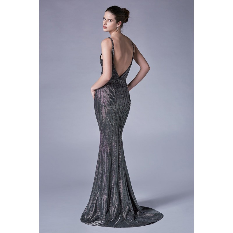Starlight Metallic Jacquard Strap Gown by Andrea and Leo -A0646