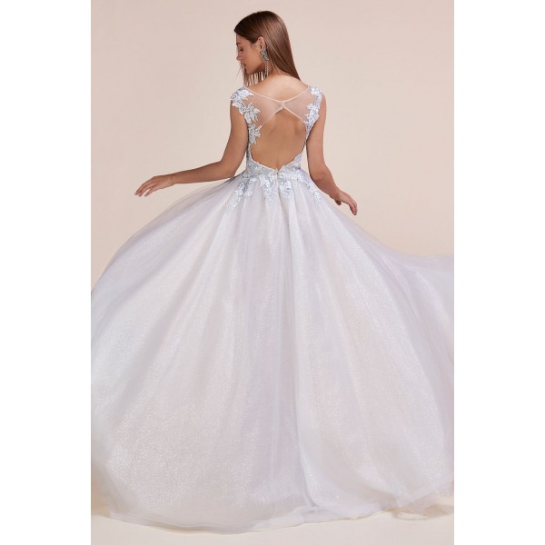 Elegant Illusion Neckline Floral Sheath Gown With A Tulle Overskirt by Andrea and Leo -A0670