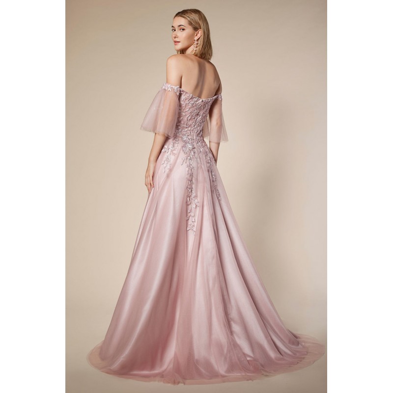 Off The Shoulder Tulle And Lace Flutter Sleeve A-Line Gown by Andrea and Leo -A0699