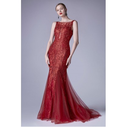 Elegant Bateau Neckline Lace Fit And Flare Gown by Andrea and Leo -A0711