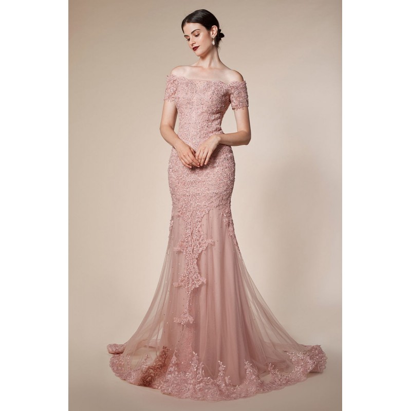 Elegant V-Neckline Mirage Applique Lace A-Line by Andrea and Leo -A0701