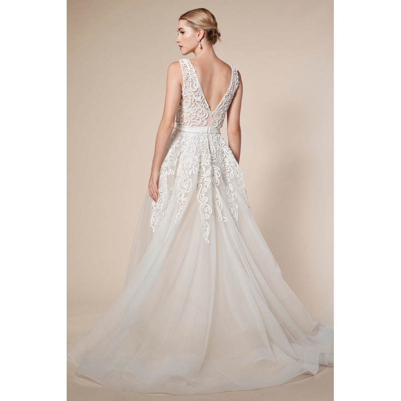 Striking Sleeveless V-Back With Overskirt Wedding Gown By Andrea and Leo -A5246