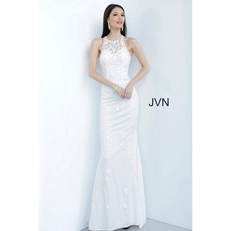 Embroidered Sheer Neck Evening Dress By Jovani -JVN1289