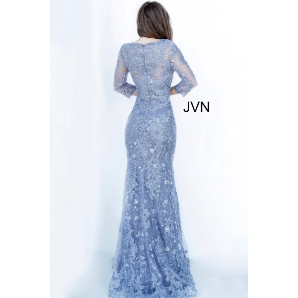 Gunmetal Three Quarter Sleeve Evening Dress By Jovani -JVN02321
