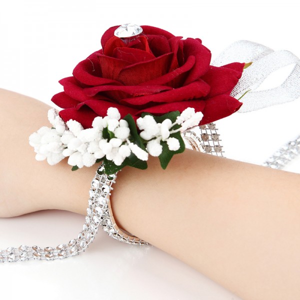 Simple And Elegant Rosy Fabric Wrist Corsage (Sold in a single piece) - Wrist Corsage