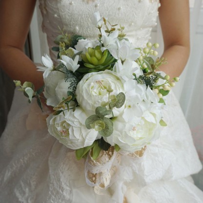 Elegant Round Satin Bridal Bouquets (Sold in a single piece) - Bridal Bouquets