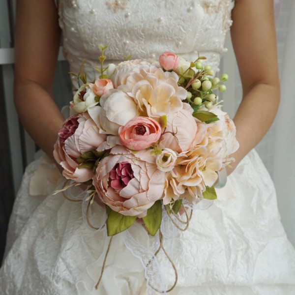 Elegant Round Satin Bridal Bouquets (Sold in a single piece) - Bridal Bouquets