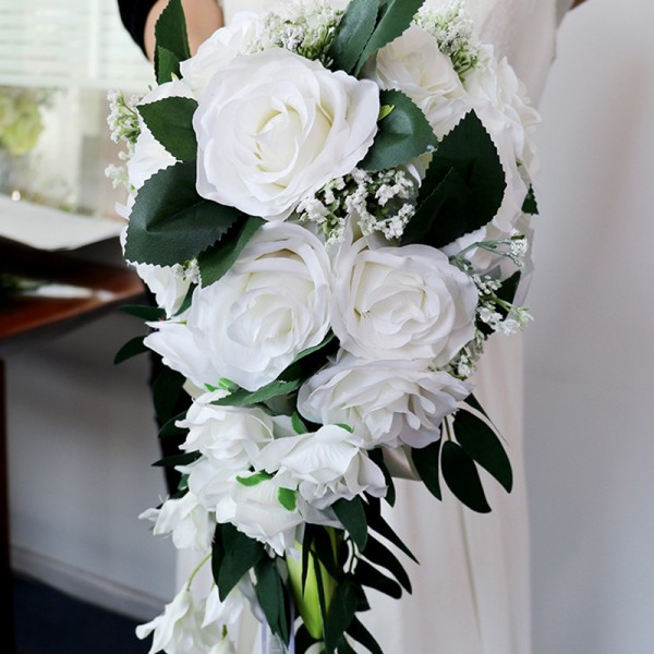 Simple And Elegant Cascade Silk Flower Bridal Bouquets - Bridal Bouquets