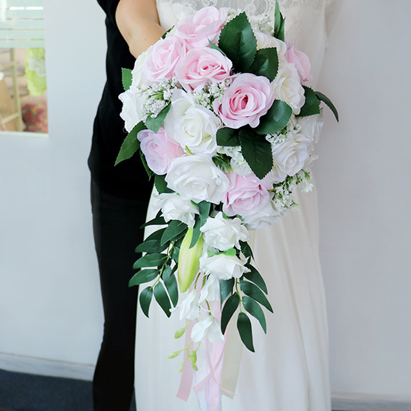 Simple And Elegant Cascade Silk Flower Bridal Bouquets - Bridal Bouquets