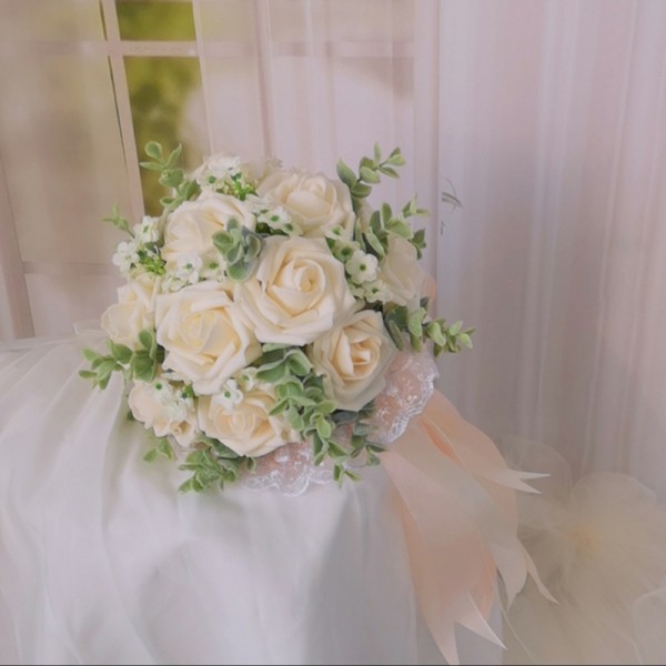 Classic Hand-tied Poly Ethylene/Silk Flower Bridal Bouquets (Sold in a single piece) - Bridal Bouquets