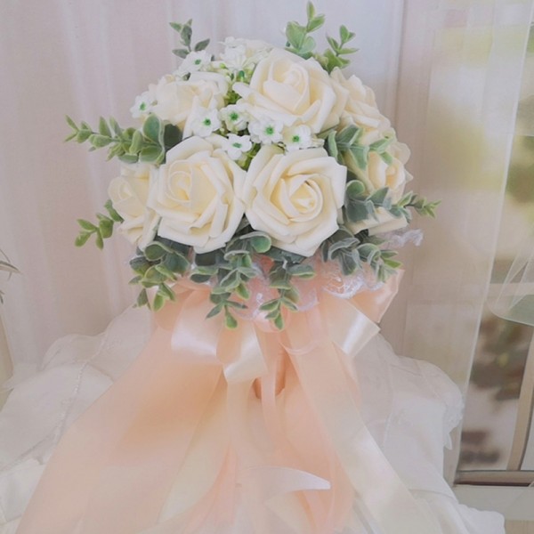Classic Hand-tied Poly Ethylene/Silk Flower Bridal Bouquets (Sold in a single piece) - Bridal Bouquets