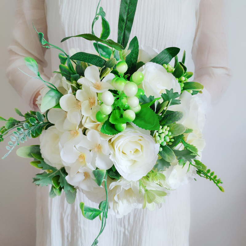Classic Hand-tied Silk Flower/Linen Rope Bridal Bouquets (Sold in a single piece) - Bridal Bouquets