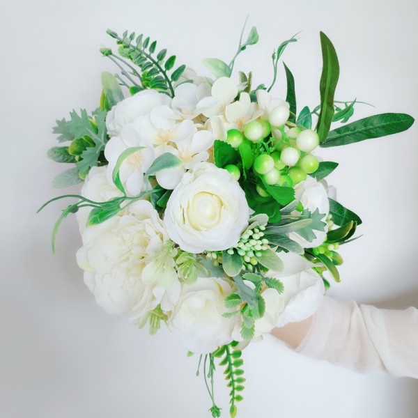 Classic Hand-tied Silk Flower/Linen Rope Bridal Bouquets (Sold in a single piece) - Bridal Bouquets