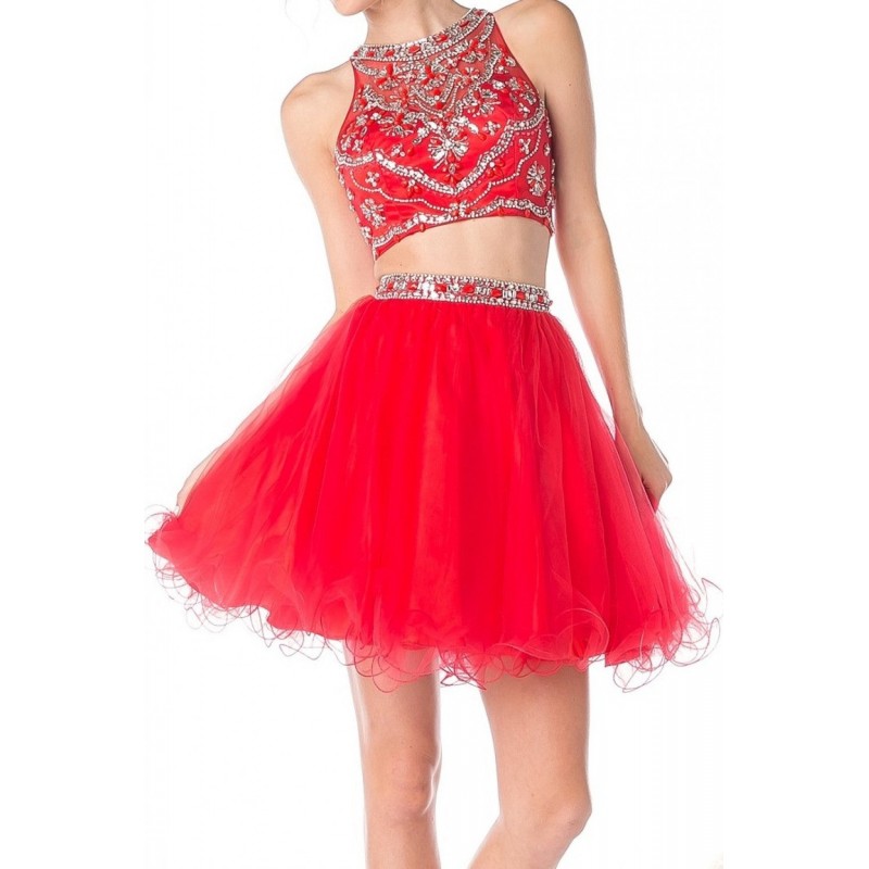 Two Piece Short Dress With A-Line Tulle Skirt And Beaded Top by Cinderella Divine -975