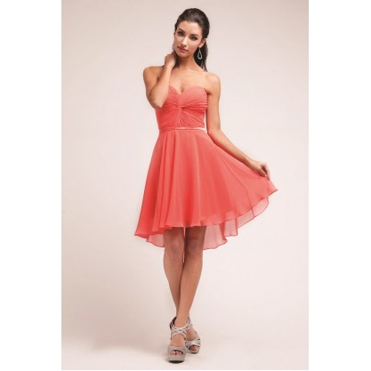 Strappless Chiffon A-Line Short Dress With Gathered Bodice And Sweetheart Neckline. Long Version Style Number 7455(7456) by Cinderella Divine -7456