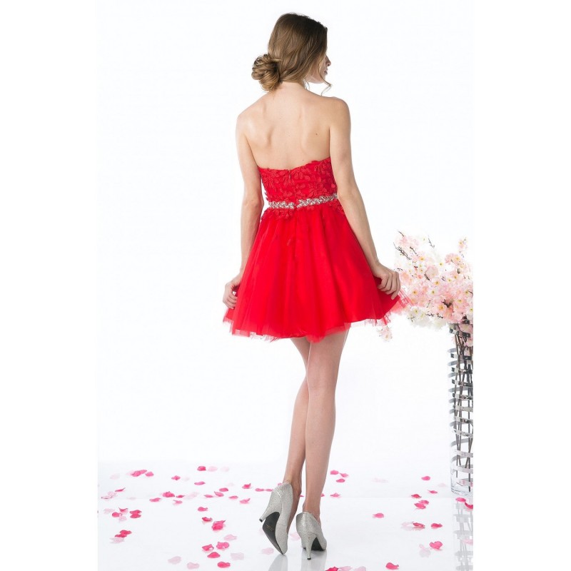 Beaded Belt Lace Tulle Short Dress by Cinderella Divine -974