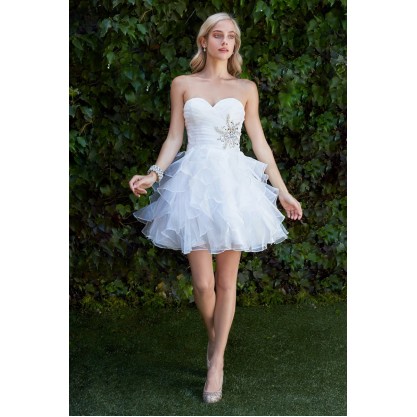 Strapless Short Dress With Pleated Bodice And Layered Ruffle Skirt By Cinderella Divine -JC822
