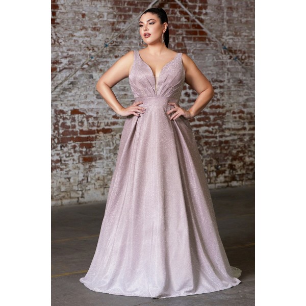 A-Line Ombre Gown With Pleated Deep V-Neckline And Pockets by Cinderella Divine -9174C