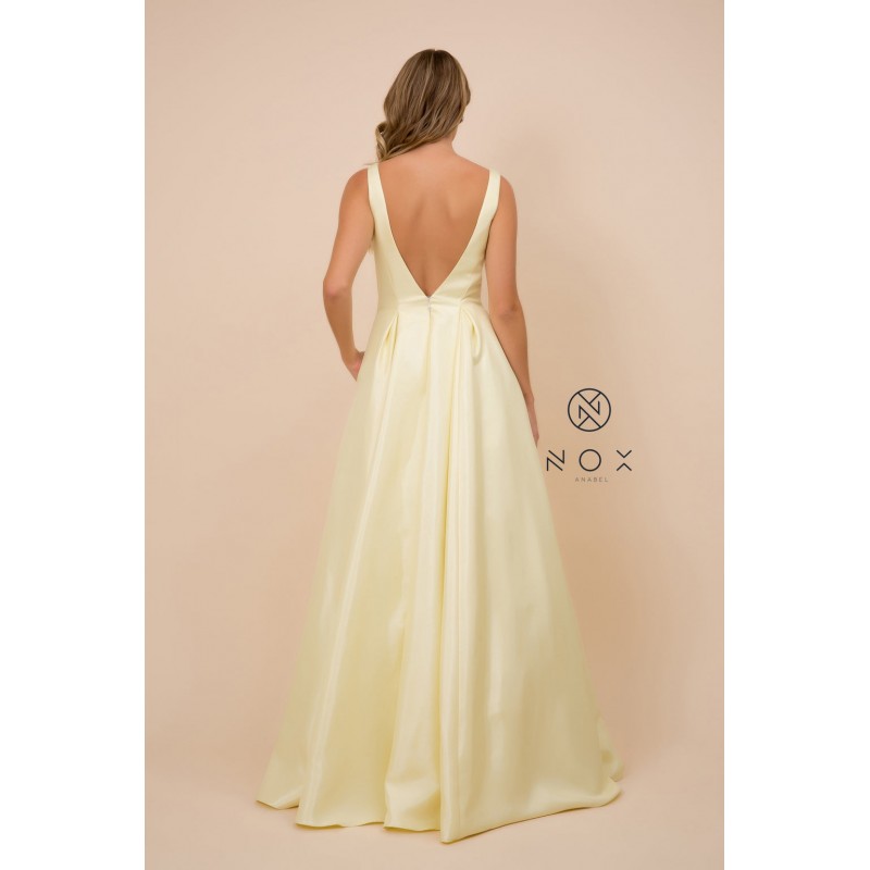 Long V-Neck Taffeta Dress By Nox Anabel -E156P
