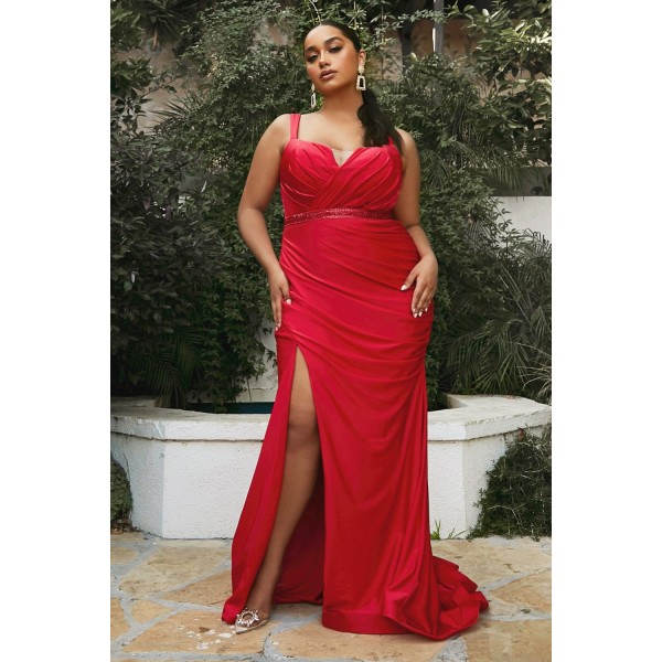 Long Fitted Satin Dress By Cinderella Divine -CD941C