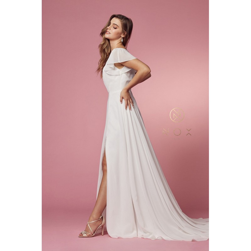 White Short Sleeve Gown By Nox Anabel -R471P