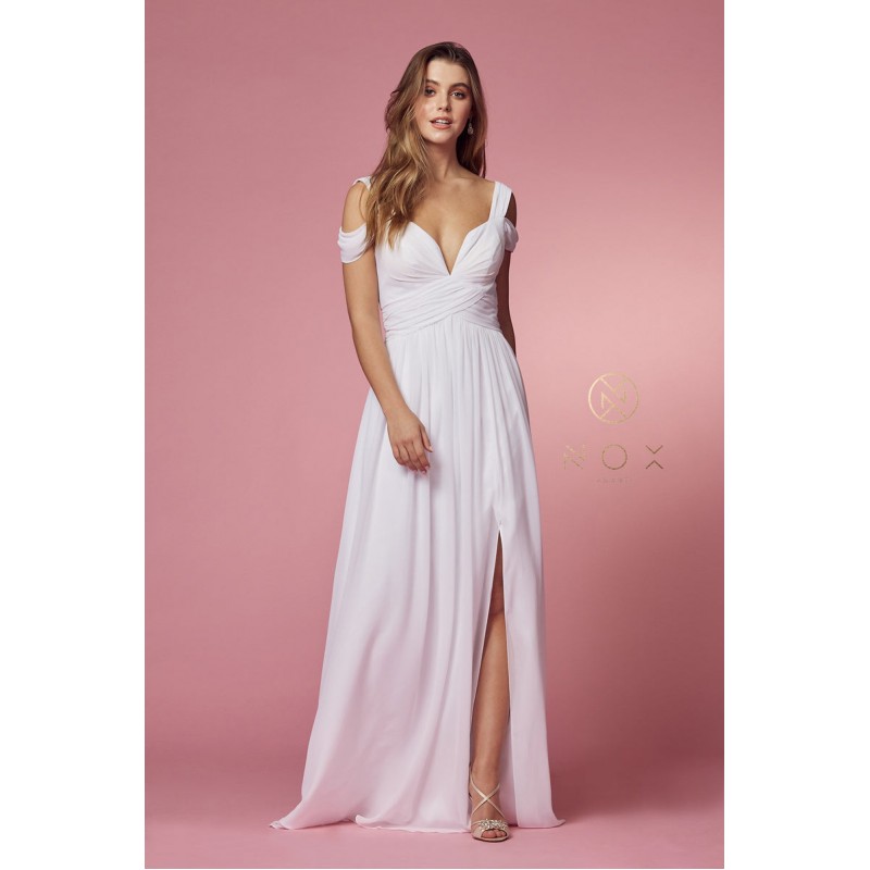 Long A-Line Cold Shoulder Dress With Slit By Nox Anabel -Y277W