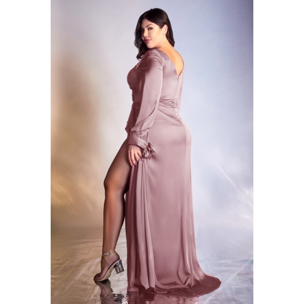 Satin Curve Long Sleeve Dress by Cinderella Divine -7478C