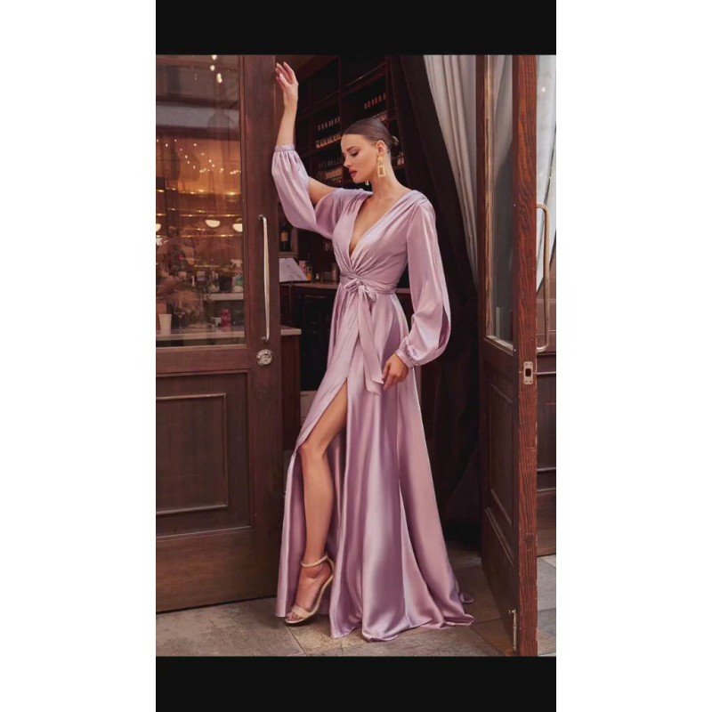 Long Sleeve Satin Dress by Cinderella Divine -7475
