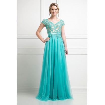 Lace Bodice Tulle A - Line Dress by Cinderella Divine -KD022