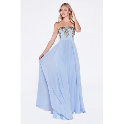Strapless A-Line Gown With Lace Applique Bodice by Cinderella Divine -JC4141