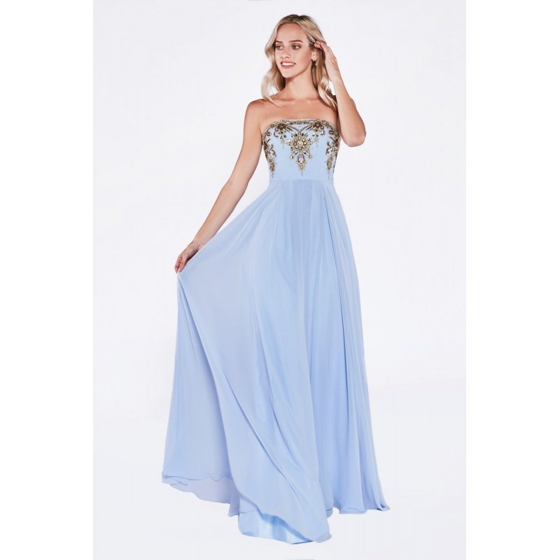 Strapless A-Line Gown With Lace Applique Bodice by Cinderella Divine -JC4141
