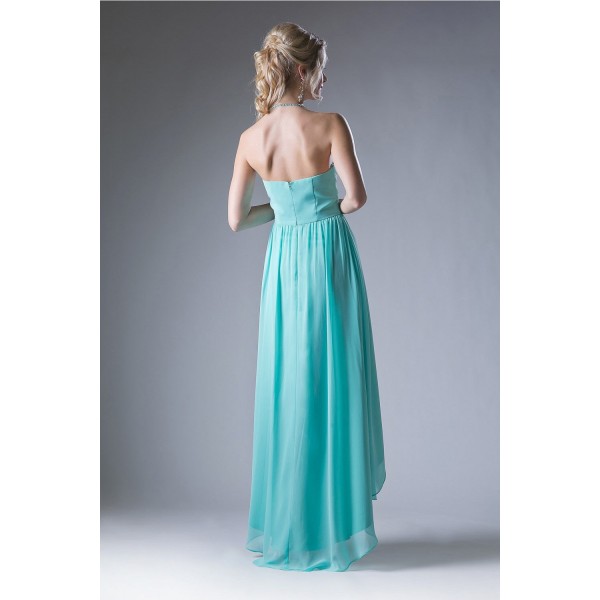 A-Line Chiffon Gown With High Low Cut And Gathered Bodice by Cinderella Divine -CH528