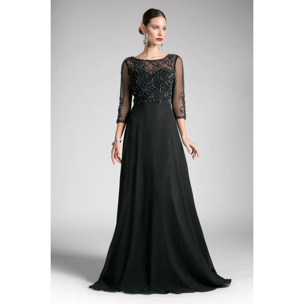 Beaded Chiffon A - Line Gown by Cinderella Divine -KD026