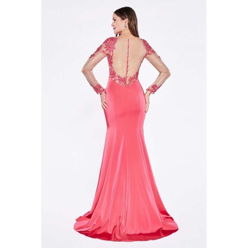 Pink Long-Sleeve Mermaid Gown  by Cinderella Divine -KD038