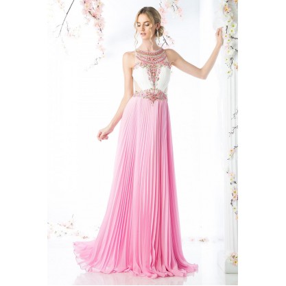 Beaded Bodice Chiffon Sheath Dress by Cinderella Divine -CR742