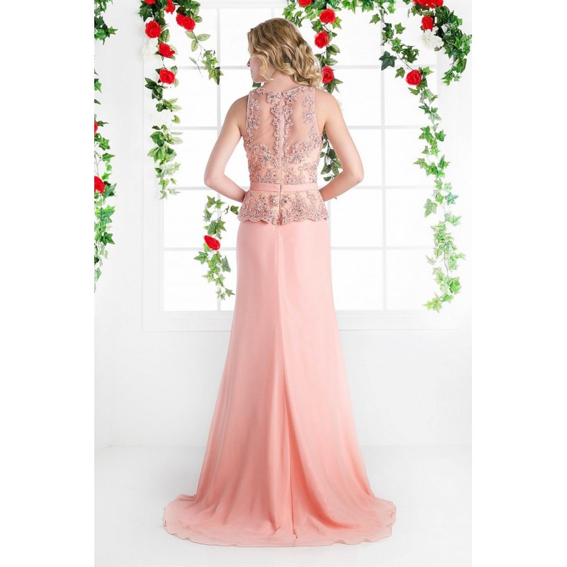 Beaded Lace Bodice Stretch Knit Sheath Dress by Cinderella Divine -CK53